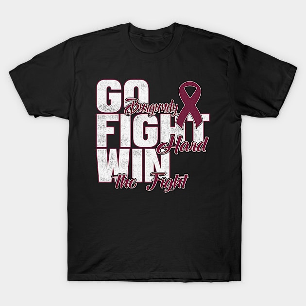 Go Burgundy Fight Hard Win The Fight Sickle Cell Awareness Burgundy Ribbon Warrior T-Shirt by celsaclaudio506